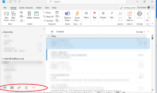 Old Outlook with Navigation Pane at the bottom